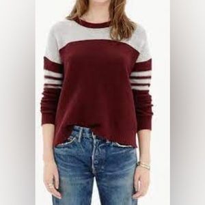 Madewell Sweater Size Medium Burgundy and Gray Varsity Style High Low Hem